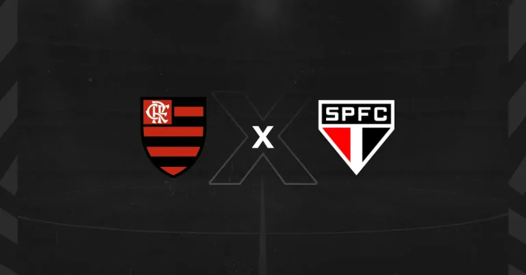 Escudos de Flamengo x São Paulo, que se enfrentam pelo Brasileirão Feminino