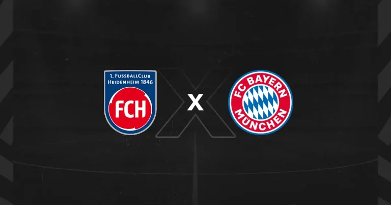 Escudos de Heidenheim x Bayern, que se enfrentam pela Bundesliga