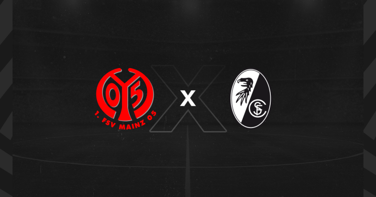 Escudos de Mainz x Freiburg, que se enfrentam pela Bundesliga
