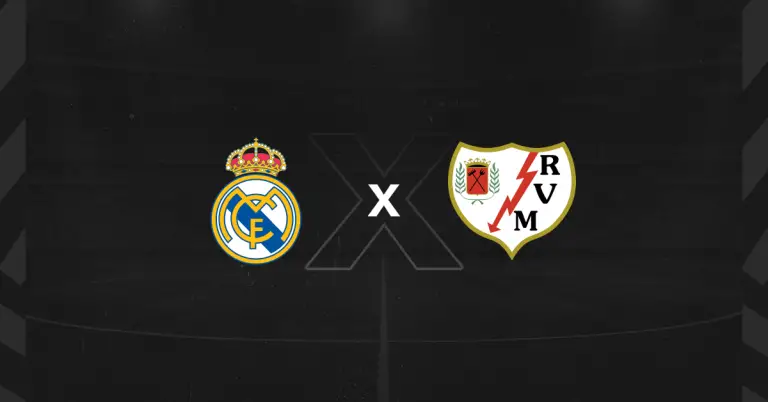 Escudos dos times do Real Madrid x Rayo Vallecano, adversários na La Liga