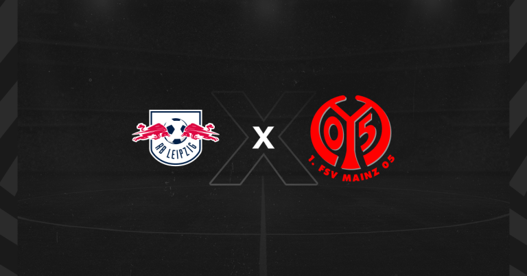 Escudos de RB Leipzig x Mainz 05, que se enfrentam pela Bundesliga