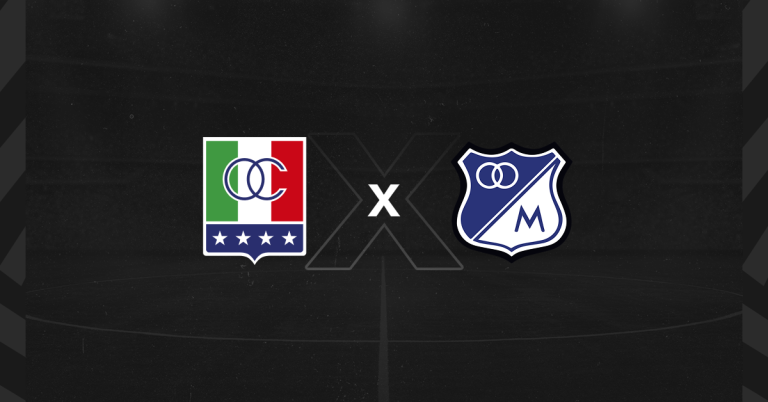 Escudos de Once Caldas x Millonarios, que se enfrentam pela Copa Sul-Americana