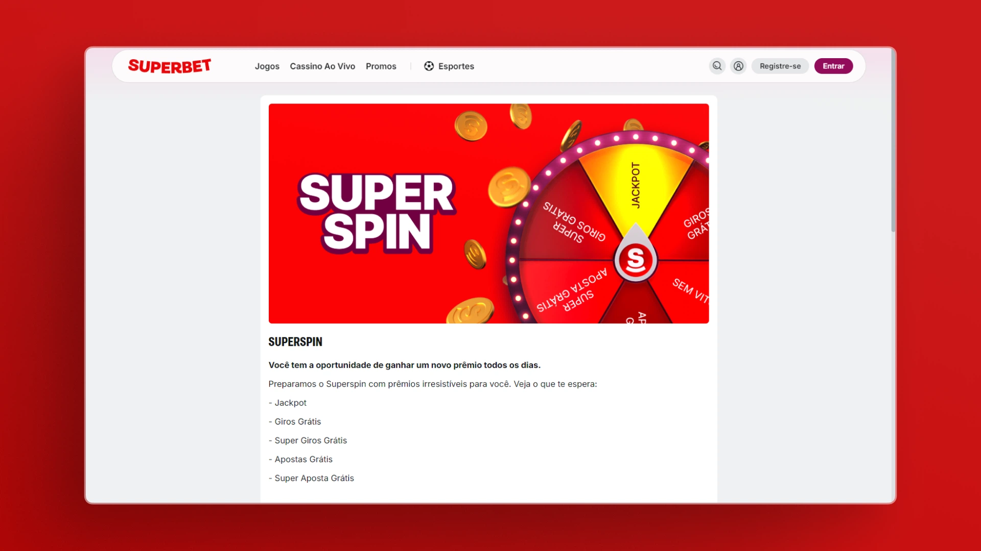 imagem bonus cassino superbet
