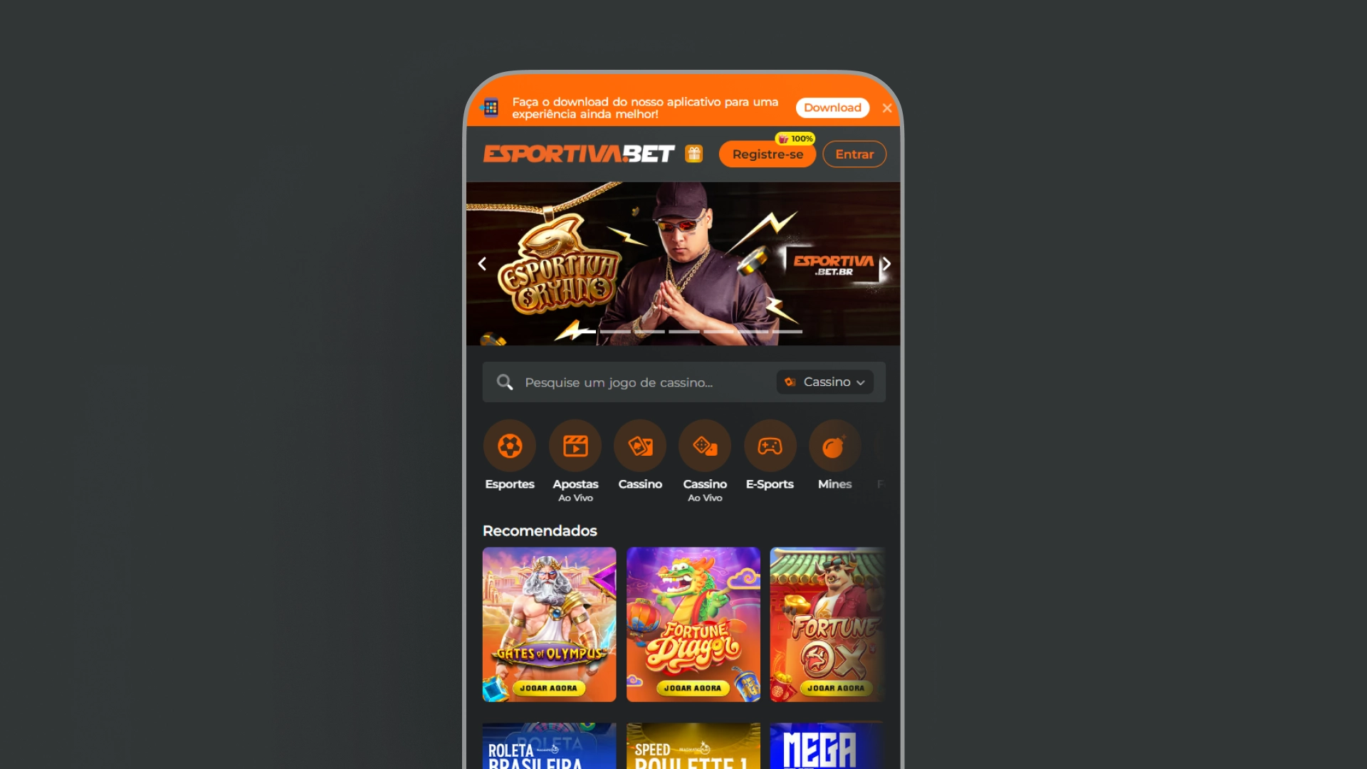 imagem mockup mobile app esportivabet
