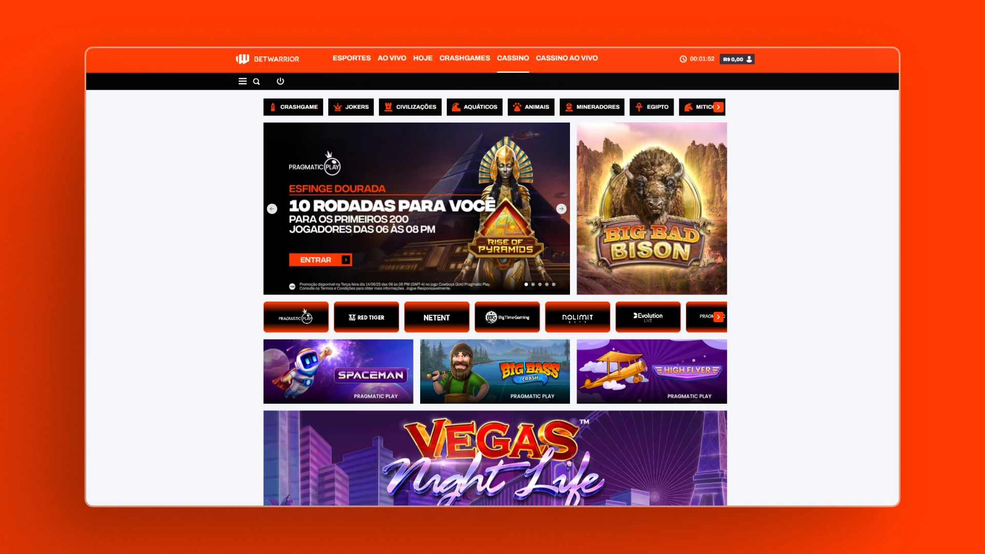 imagem pagina inicial cassino BetWarrior