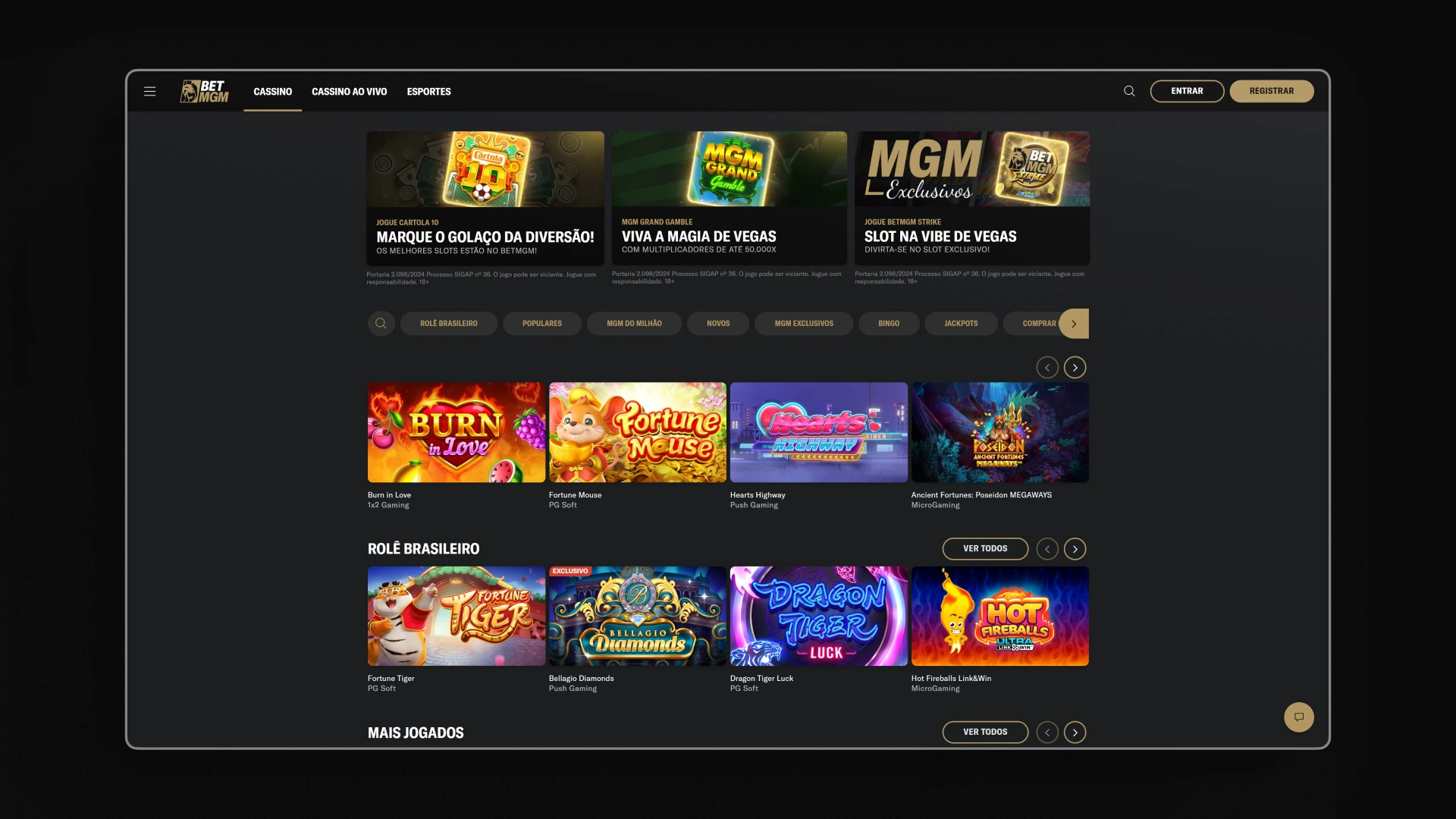 imagem pagina inicial cassino betmgm