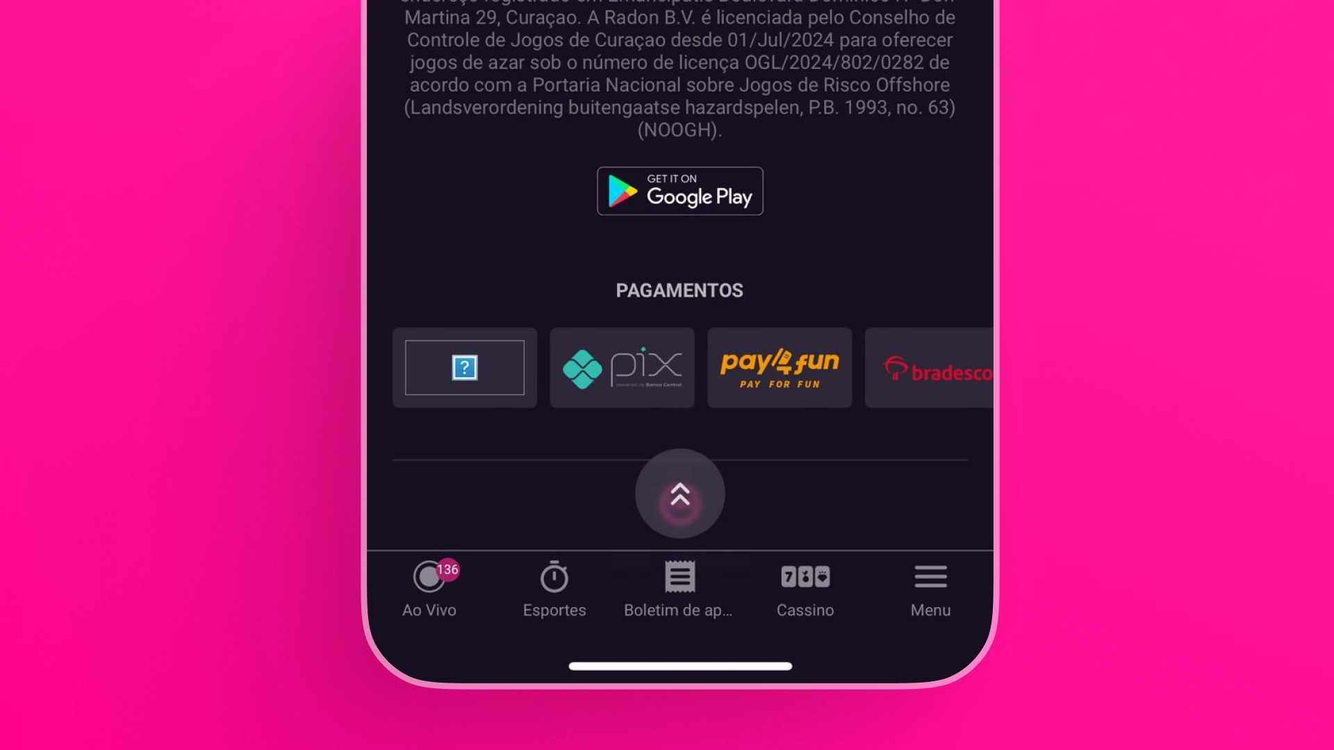 mockup mobile pagina de instalação vbet