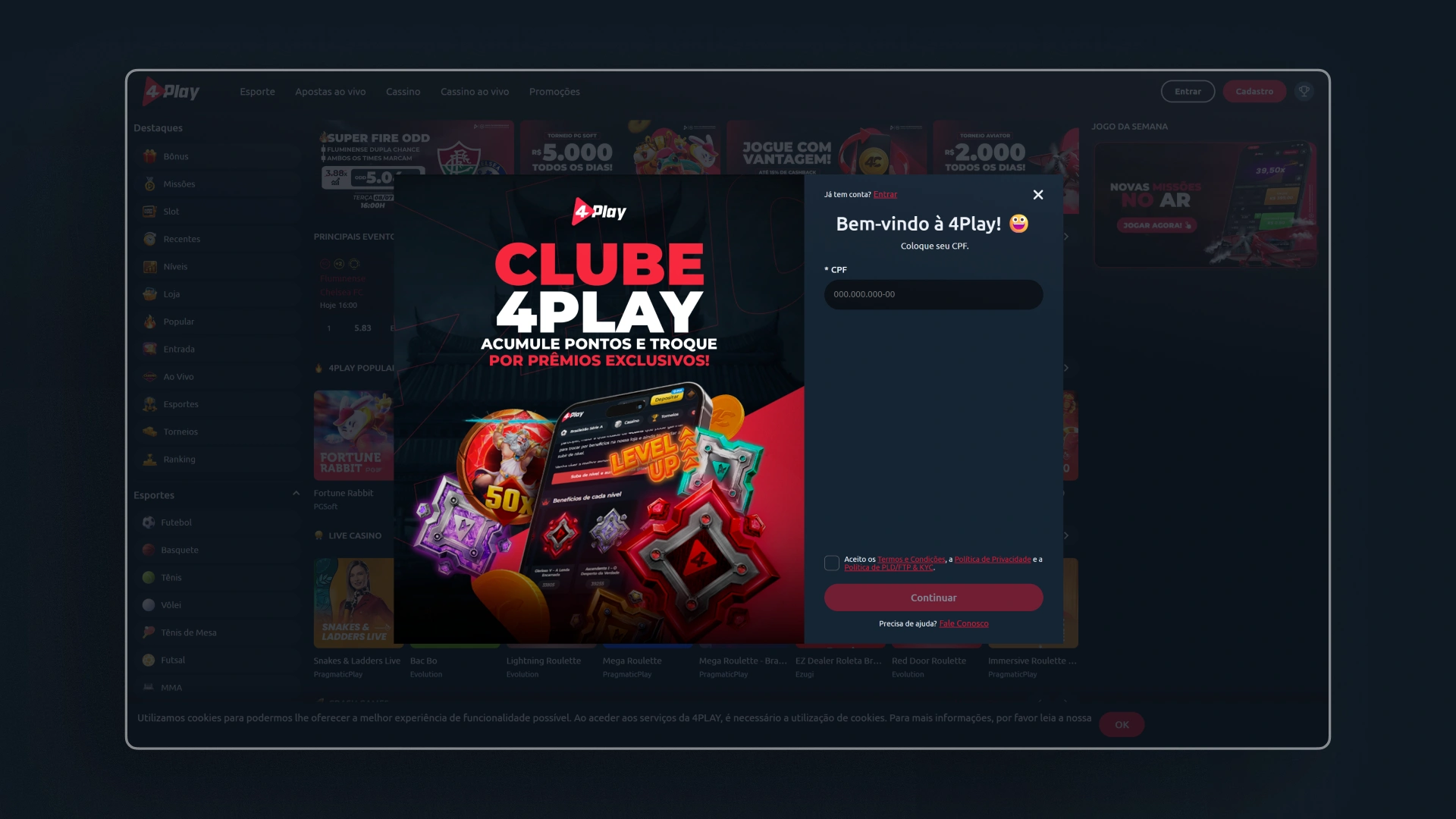 screenshot cadastro 4Play