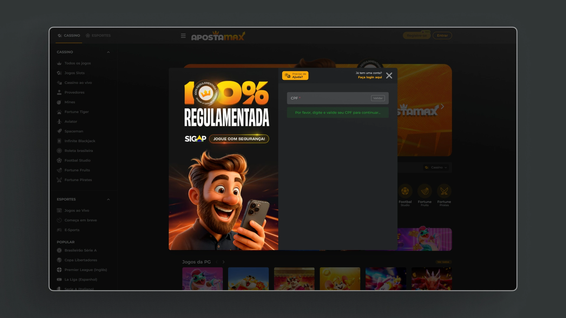 screenshot cadastro ApostaMax