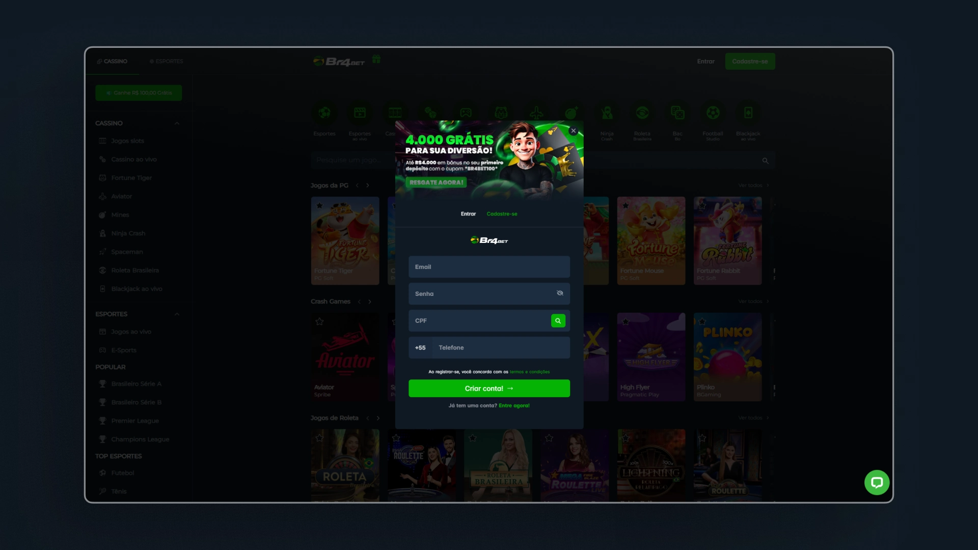 screenshot cadastro Br4Bet