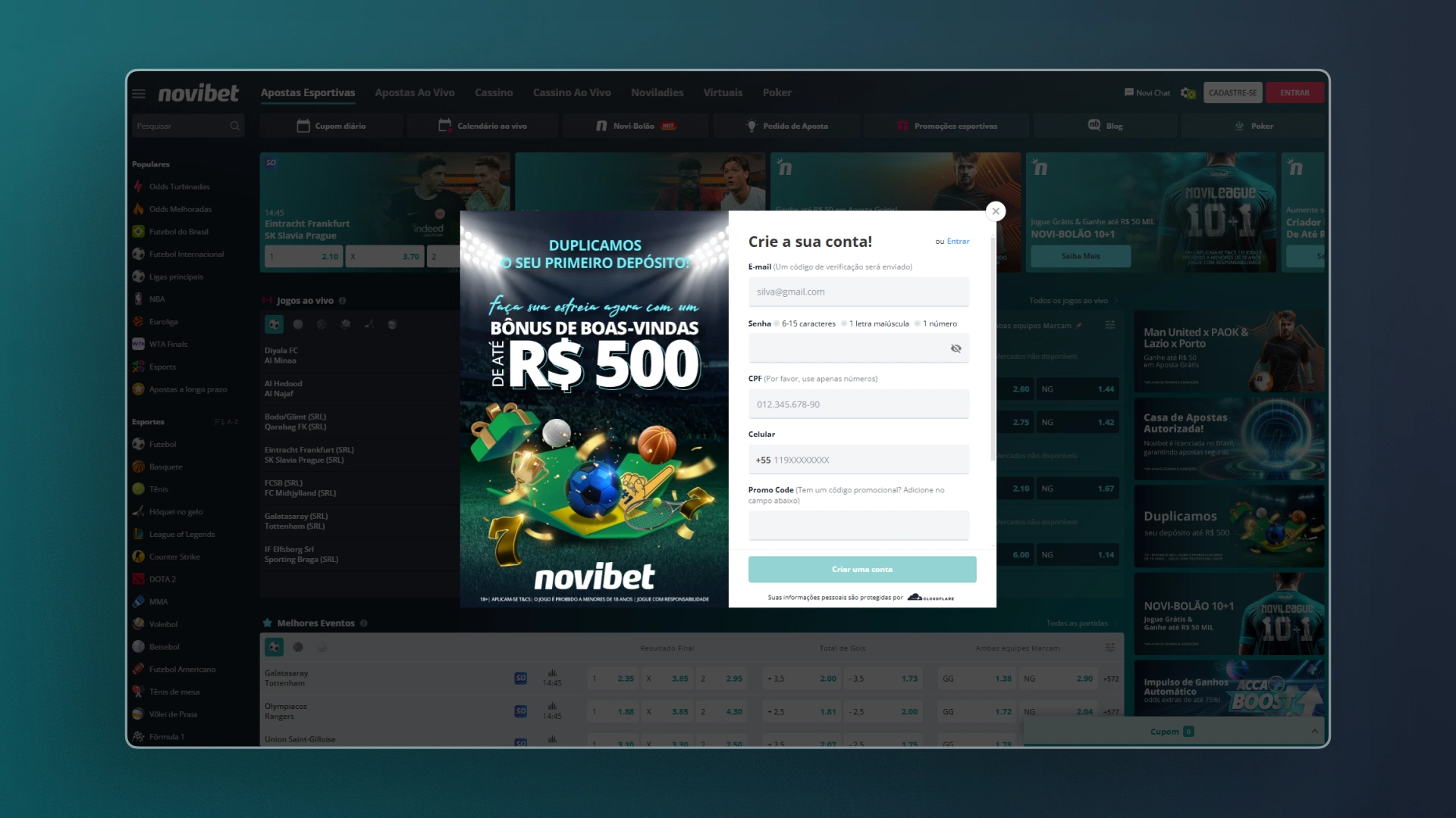 screenshot cadastro novibet