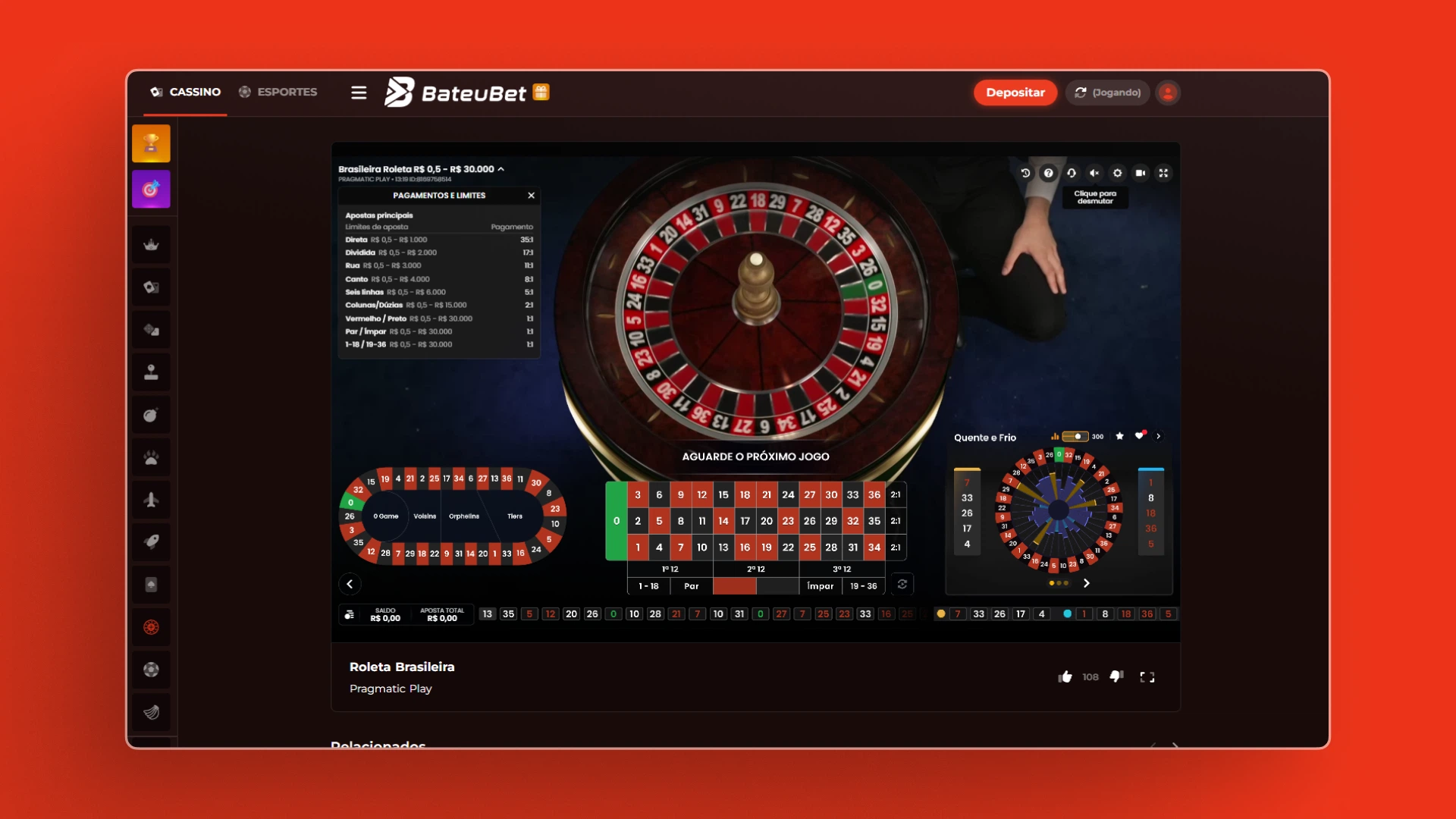 screenshot cassino ao vivo BateuBet