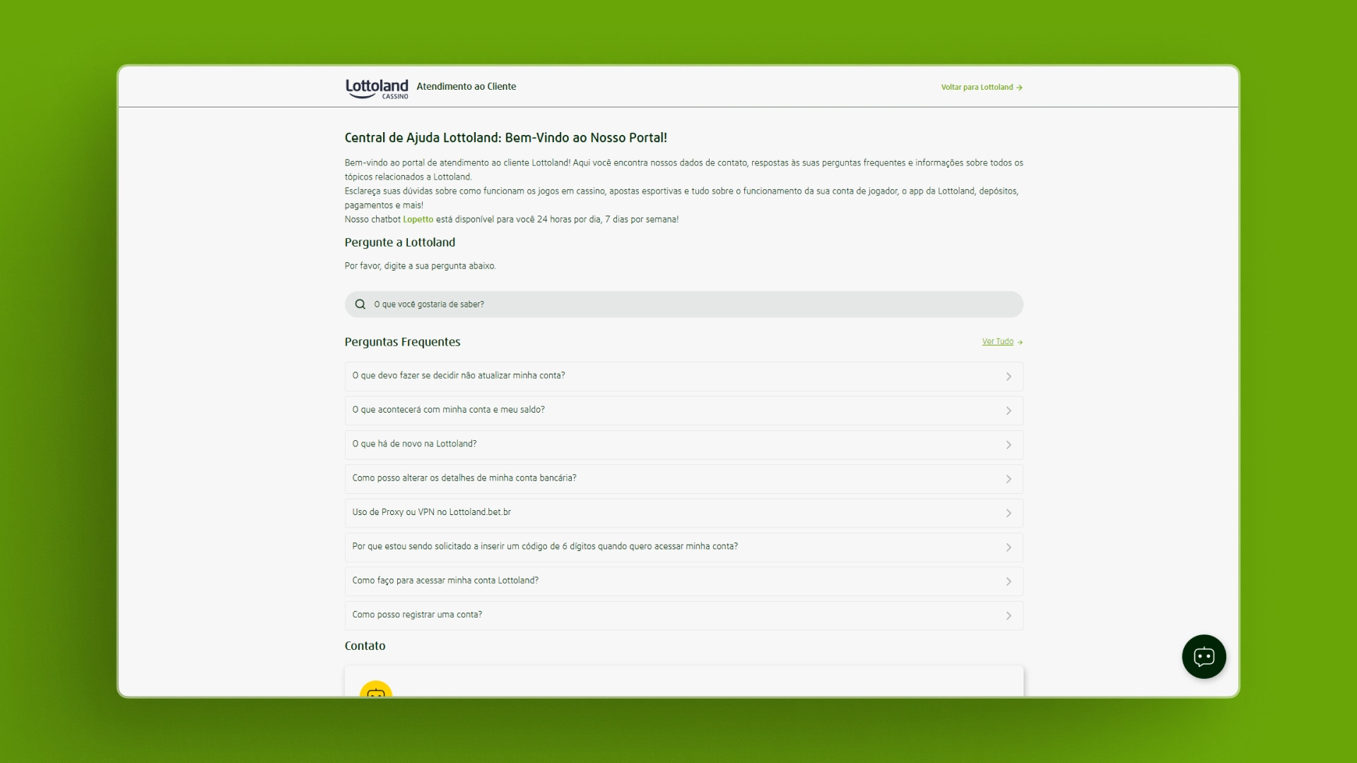 screenshot pagina de suporte lottoland
