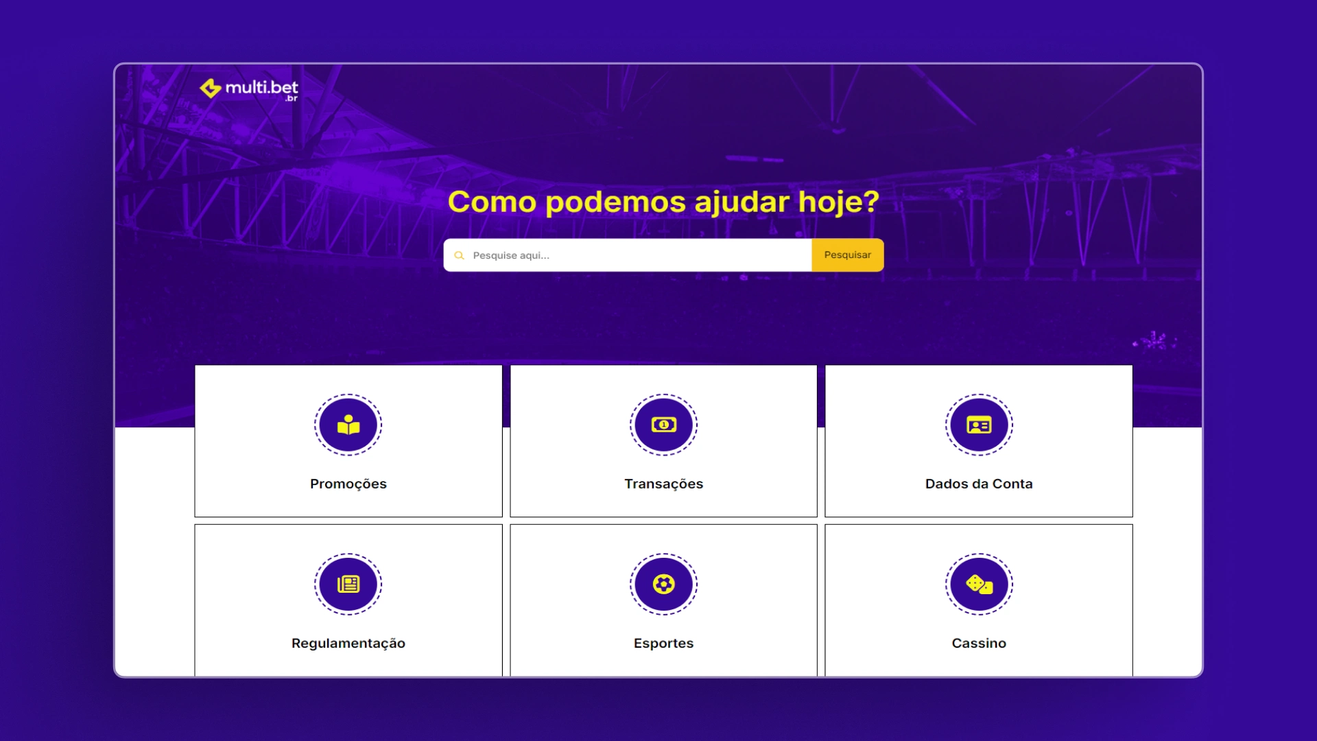 screenshot página de suporte multibet