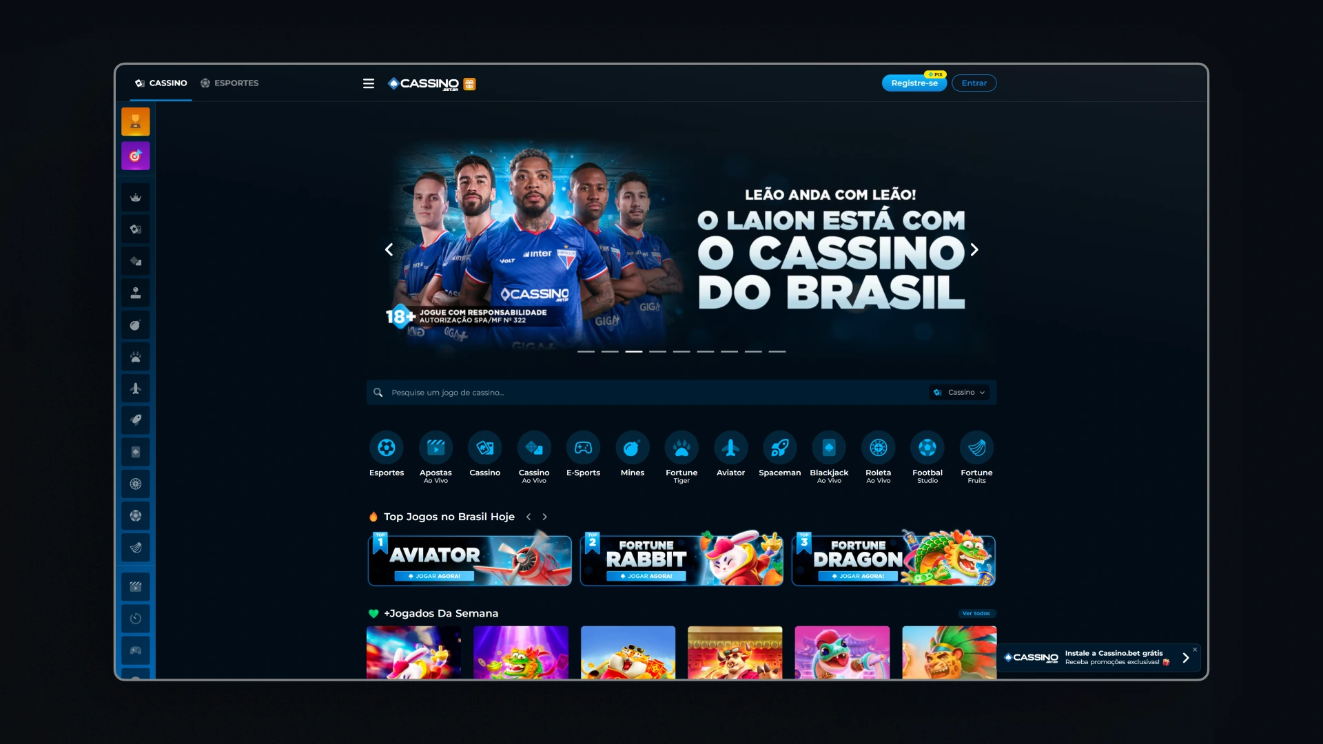 screenshot pagina inicial Cassino Bet