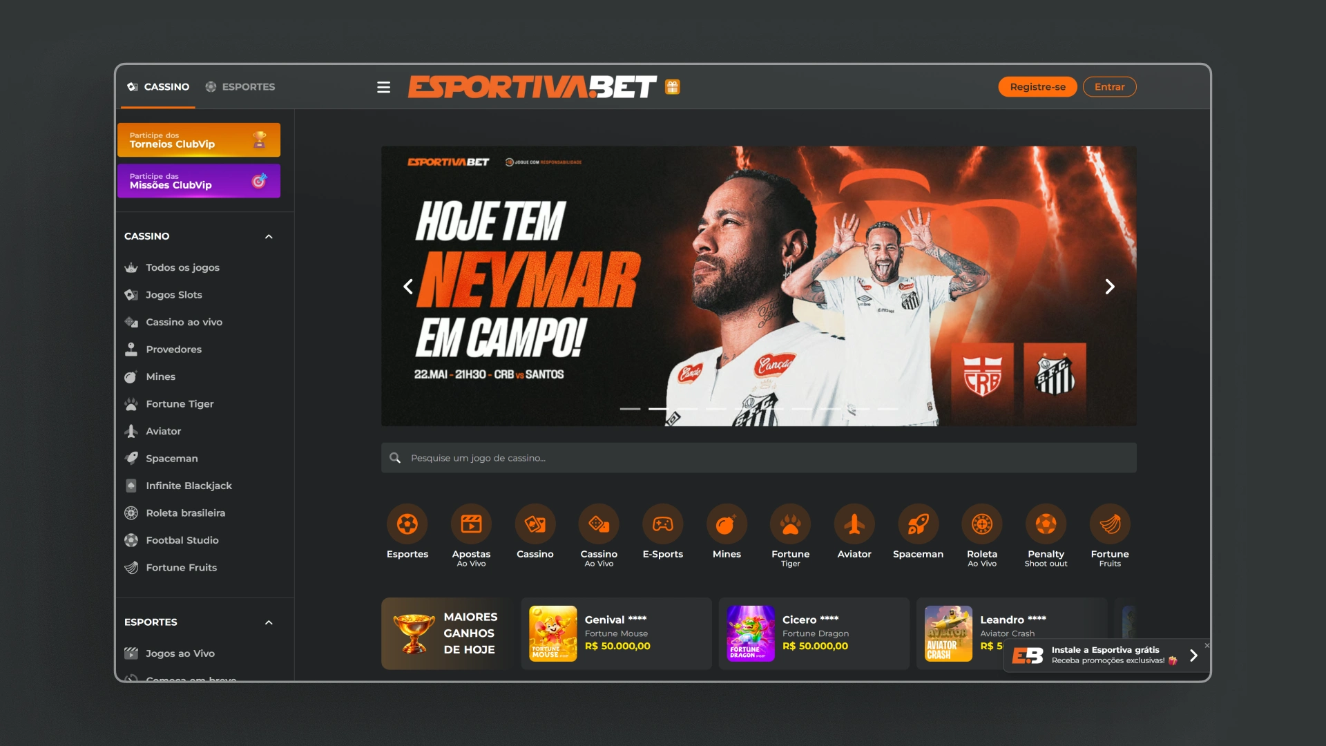 screenshot pagina inicial esportivabet
