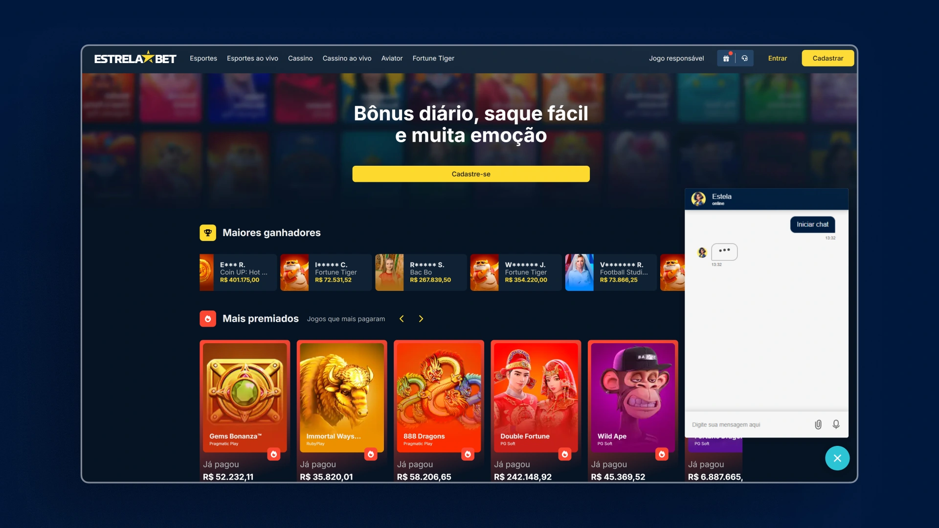 screenshot suporte EstrelaBet